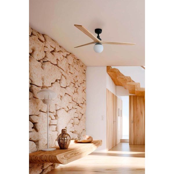 Ambiente Ventilador de Techo con Luz KLIM M Negro y Pino FSC | Motor DC Silencioso | Función Inversa | E27 | 13–17,6 m²