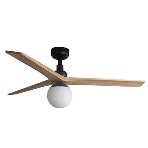 Ventilateur de plafond KLIM M avec lumière, noir et pin FSC | Moteur CC silencieux | Fonction marche arrière | E27 | 13–17,6 m²