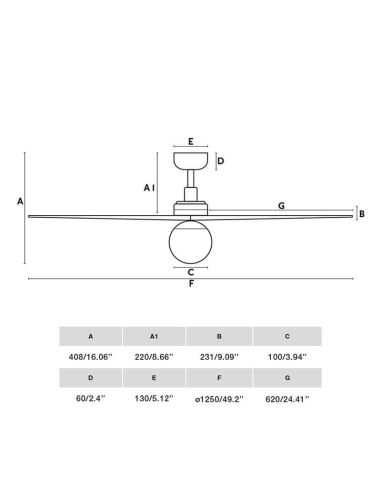 Dimensiones Ventilador de Techo con Luz KLIM M Negro y Pino FSC | Motor DC Silencioso | Función Inversa | E27 | 13–17,6 m²