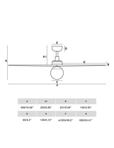 Dimensiones Ventilador de Techo con Luz KLIM M Negro y Pino FSC | Motor DC Silencioso | Función Inversa | E27 | 13–17,6 m²