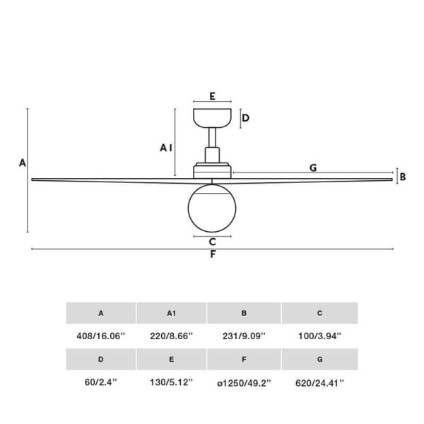 Dimensiones Ventilador de Techo con Luz KLIM M Negro y Pino FSC | Motor DC Silencioso | Función Inversa | E27 | 13–17,6 m²