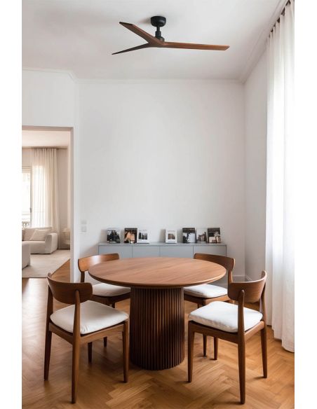 Ventilateur de plafond Ambiente KLIM M noir avec pales en noyer | Moteur CC silencieux | Fonction marche arrière | 13–17,6 m²