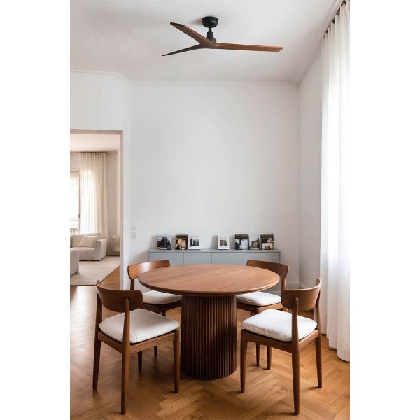 Ambiente Ventilador de Techo KLIM M Negro con Palas de Nogal | Motor DC Silencioso | Función Inversa | 13–17,6 m²