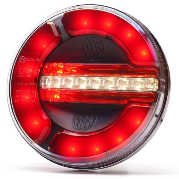 Lanterna traseira redonda LED preta 3 funções 12/24V -2Leds- F RD AR Posição, Neblina, Ré - Ø 14cm