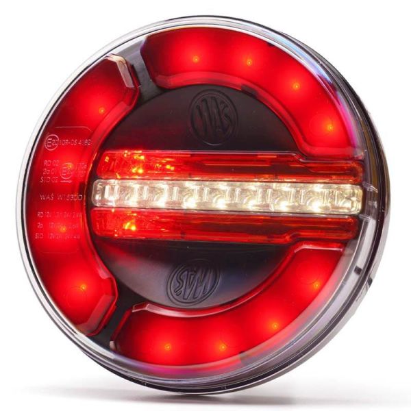 Lanterna traseira redonda LED preta 3 funções 12/24V -2Leds- F RD AR Posição, Neblina, Ré - Ø 14cm