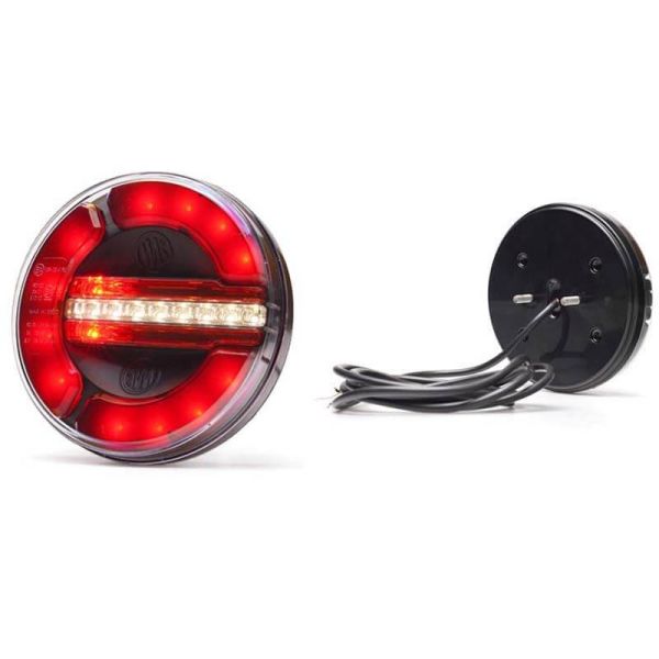 Lanterna traseira redonda LED preta 3 funções 12/24V -2Leds- F RD AR Posição, Neblina, Ré - Ø 14cm