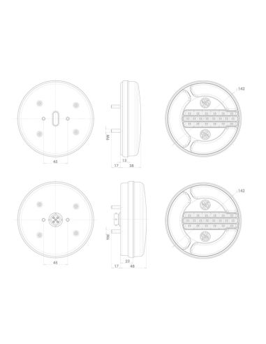 Medidas Piloto Trasero Redondo LED Black 3 Funciones 12/24V 12Leds F RD AR Posición, Niebla, Marcha Atrás - Ø 14Cm W154/12