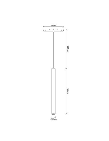 Medidas Foco colgante LED carril MAGNETO 5W 2700K con regulación TRIAC negro
