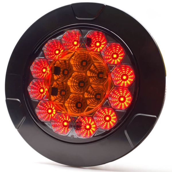 Piloto LED trasero redondo empotrable  W131 Y Black/Yellow 12V 24V Posición, Freno e Intermitente R10, R1Y, S1Y 2aY