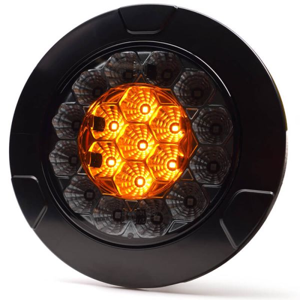 Farol traseiro redondo LED embutido W131 Y Preto/Amarelo 12V 24V Posição, Freio e Indicador de direção R10, R1Y, S1Y 2aY