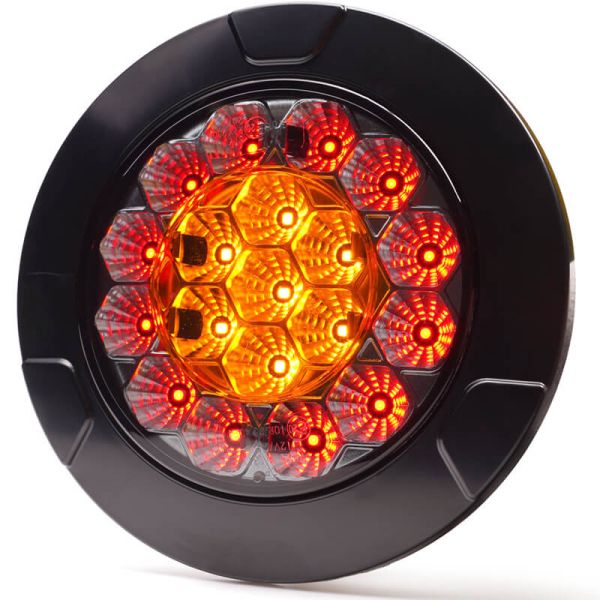 Farol traseiro redondo LED embutido W131 Y Preto/Amarelo 12V 24V Posição, Freio e Indicador de direção R10, R1Y, S1Y 2aY Ligado