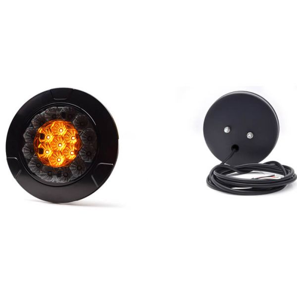 Piloto LED Black trasero redondo W131 Y Black/Yellow 12V 24V Posición, Freno e Intermitente R10, R1Y, S1Y 2aY