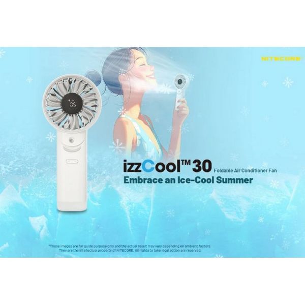 Ventoinha de mão portátil izzCool 30 com pulverizador de água,