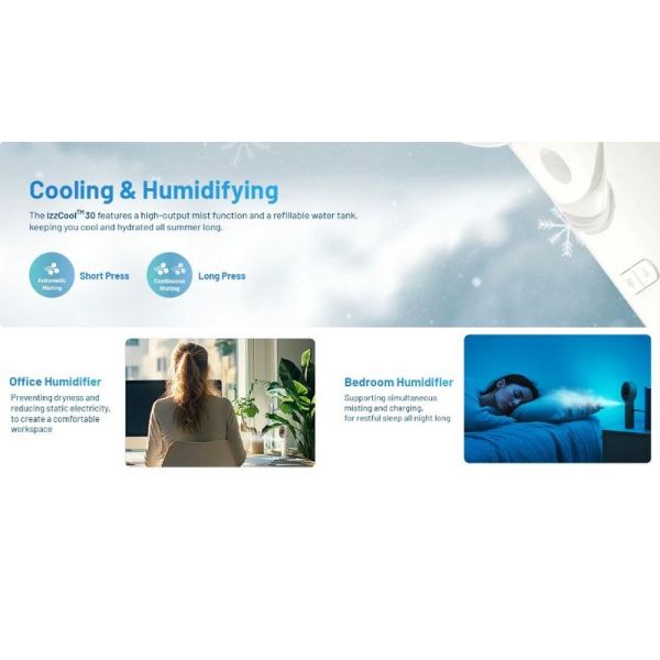 Ventilador portátil de mano izzCool 30 con pulverizador de agua,