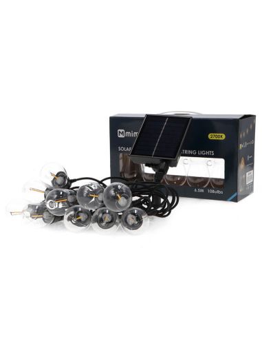 Guirnalda LED Solar Exterior 10 Bombillas | 6,5 m | 2700K | IP54 | Regulable con Control Remoto