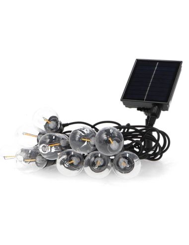 Détail : Guirlande lumineuse solaire à 10 ampoules LED | 6,5 m | 2 700 K | IP54 | Intensité variable avec télécommande