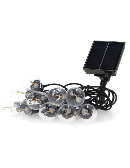 Détail : Guirlande lumineuse solaire à 10 ampoules LED | 6,5 m | 2 700 K | IP54 | Intensité variable avec télécommande