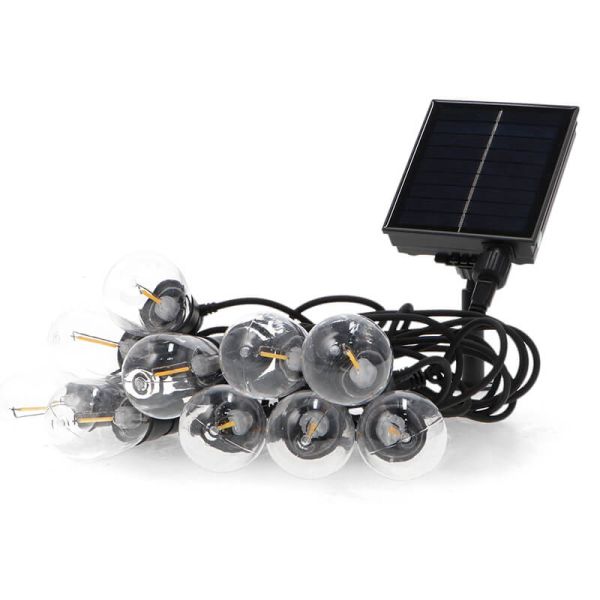 Detalle Guirnalda LED Solar Exterior 10 Bombillas | 6,5 m | 2700K | IP54 | Regulable con Control Remoto