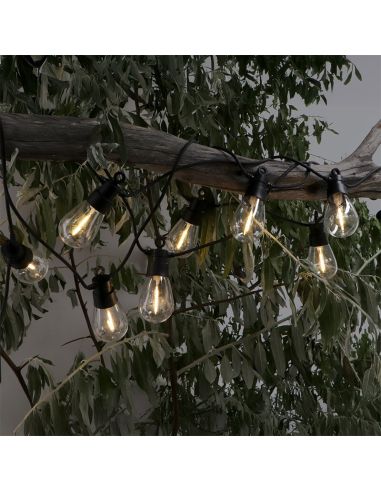 Guirlande lumineuse solaire à 10 ampoules LED | 6,5 m | 2700 K | IP54 | Intensité variable avec télécommande