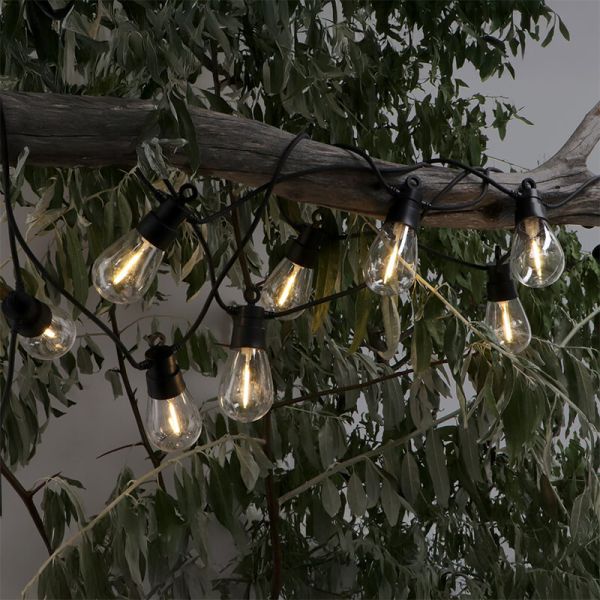 Guirlande lumineuse solaire à 10 ampoules LED | 6,5 m | 2700 K | IP54 | Intensité variable avec télécommande