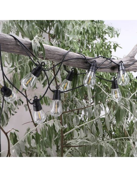 Cordão de Luzes LED Solares com 10 Lâmpadas | 6,5 m | 2700 K | IP54 | Regulável com Controle Remoto