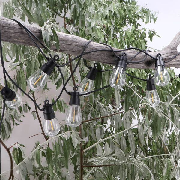 Guirnalda LED Solar Exterior 10 Bombillas | 6,5 m | 2700K | IP54 | Regulable con Control Remoto