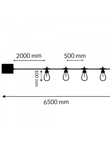 Medidas Guirnalda LED Solar Exterior 10 Bombillas | 6,5 m | 2700K | IP54 | Regulable con Control Remoto