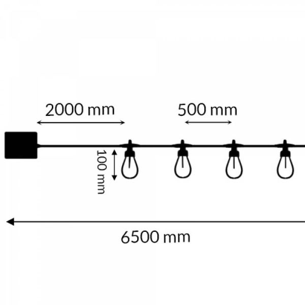 Medidas Guirnalda LED Solar Exterior 10 Bombillas | 6,5 m | 2700K | IP54 | Regulable con Control Remoto