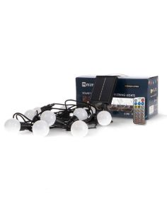 Guirlande lumineuse solaire LED RVB avec 10 ampoules opaques | 6,5 m | IP54 extérieur | Télécommande | Intensité variable