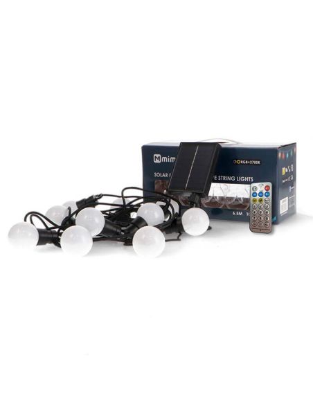 Guirnalda LED Solar RGB 10 Bombillas Opacas | 6,5 m | Exterior IP54 | Control Remoto | Regulable