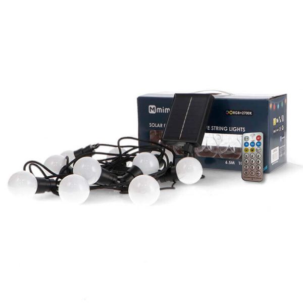 Guirnalda LED Solar RGB 10 Bombillas Opacas | 6,5 m | Exterior IP54 | Control Remoto | Regulable