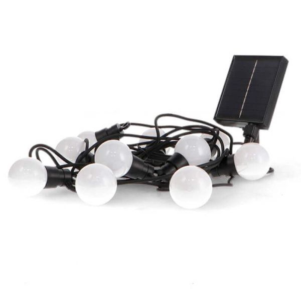 Guirlande lumineuse solaire LED RVB avec 10 ampoules opaques | 6,5 m | IP54 extérieur | Télécommande | Intensité variable
