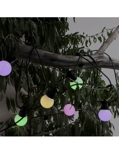 Guirlande lumineuse solaire LED RVB avec 10 ampoules opaques | 6,5 m | IP54 extérieur | Télécommande | Intensité variable