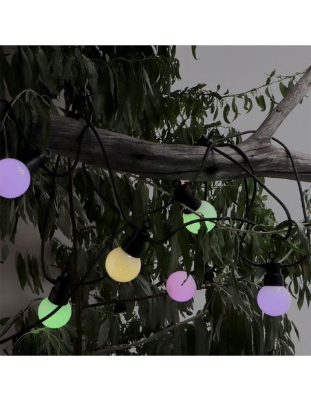 Guirlande lumineuse solaire LED RVB avec 10 ampoules opaques | 6,5 m | IP54 extérieur | Télécommande | Intensité variable