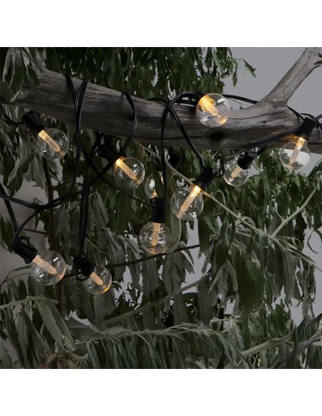 Cordão de Luzes LED Solares RGBW, 15 Lâmpadas Transparentes | 7,5 m | IP54 Externo | Regulável | Controle Remoto