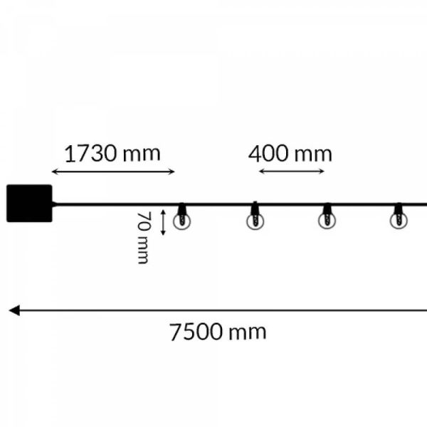 Dimensiones Guirnalda LED Solar RGBW 15 Bombillas Transparente | 7,5 m | Exterior IP54 | Regulable | Control Remoto