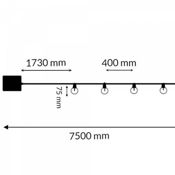 Medidas Guirnalda LED Solar Exterior 15 Bombillas 7,5 m | Luz Cálida 2700K | IP54 | Regulable con Control Remoto