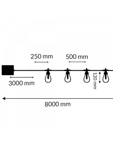 Medidas Guirnalda LED Solar RGB 10 Bombillas 8 m | Exterior IP54 | Estilo Moderno | Bombillas Transparentes con Interior Opaco