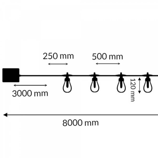 Medidas Guirnalda LED Solar RGB 10 Bombillas 8 m | Exterior IP54 | Estilo Moderno | Bombillas Transparentes con Interior Opaco