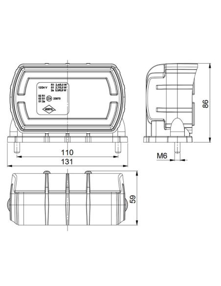 Medidas Pisca-pisca Retangular LED Traseiro Piloto com suporte inferior Neon com cabo 3 Funções R1 S1 2A