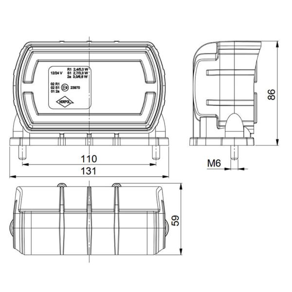 Medidas Pisca-pisca Retangular LED Traseiro Piloto com suporte inferior Neon com cabo 3 Funções R1 S1 2A