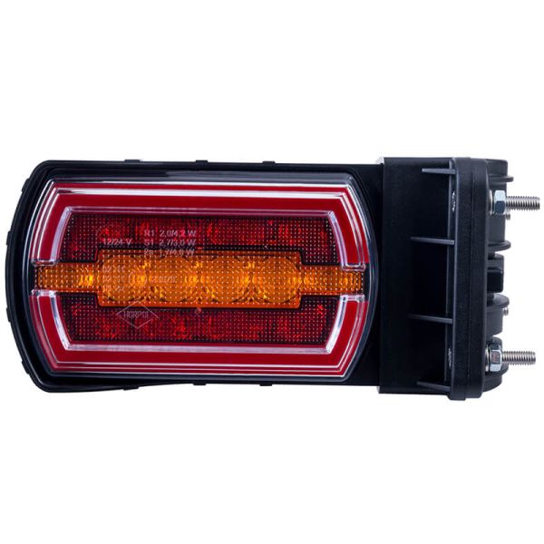 Feu arrière LED néon rectangulaire pour tube Ø 20–30 mm avec câble 3 fonctions R1 S1 2A