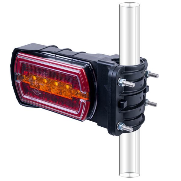 Suporte retangular para lanterna traseira LED neon para tubo Ø20–30 mm com cabo 3 funções R1 S1 2A