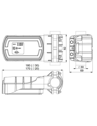 Medidas Luz Trasera LED Neon rectangular Montaje para Tubo Ø20–30 mm con cable 3 Funciones R1 S1 2A