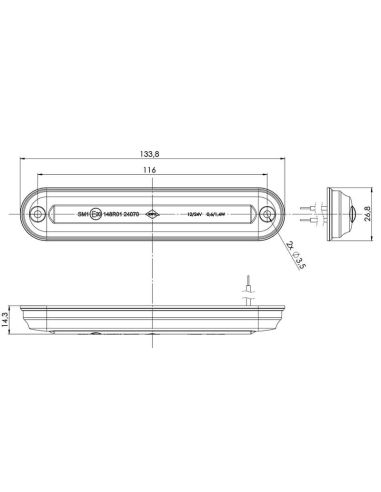 Medidas Barra LED Galibo Slim Grafite tulipa fumê transparente Âmbar Branco Vermelho A R1 SM1 R10