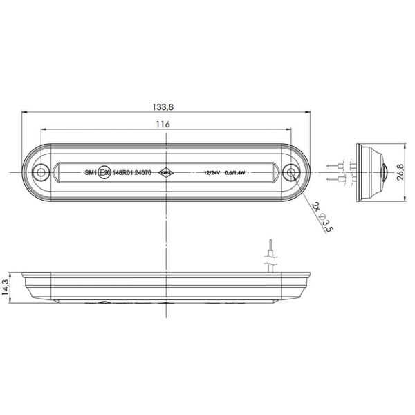 Medidas Barra LED Galibo Slim Graphite tulipa ahumada transparente Ambar Blanco Rojo A R1 SM1 R10