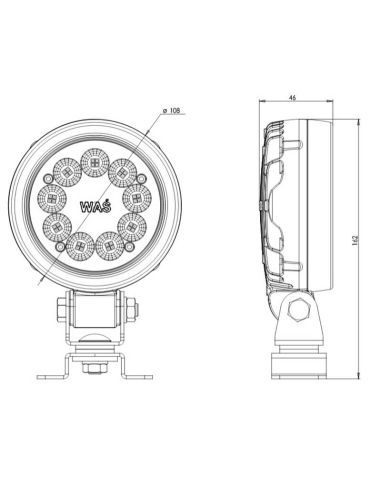Dimensions : L163 | Projecteur de travail LED rond 2 000 | 2 000 lm | IP66/IP68 | 12–32 V | E20 R10, homologué ADR