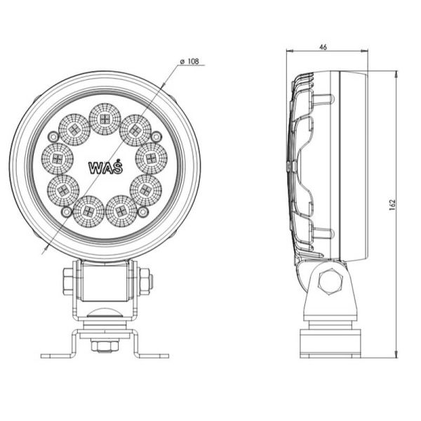 Dimensions : L163 | Projecteur de travail LED rond 2 000 | 2 000 lm | IP66/IP68 | 12–32 V | E20 R10, homologué ADR
