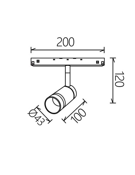 Spot LED magnétique sur rail avec anneau lumineux doré, MAGNETO 48V dimmable, 7W 2700K/3000K