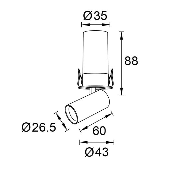 Holofote LED embutido GARDA MINI 5W, branco 2700K/3000K/4000K
